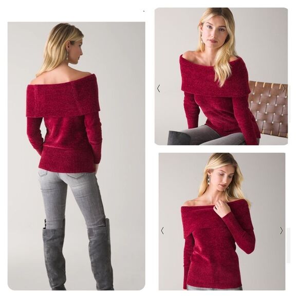 White House Black Market CASHMERE WOOL BLEND Off The Shoulder Sweater Sz Xs - Picture 1 of 6